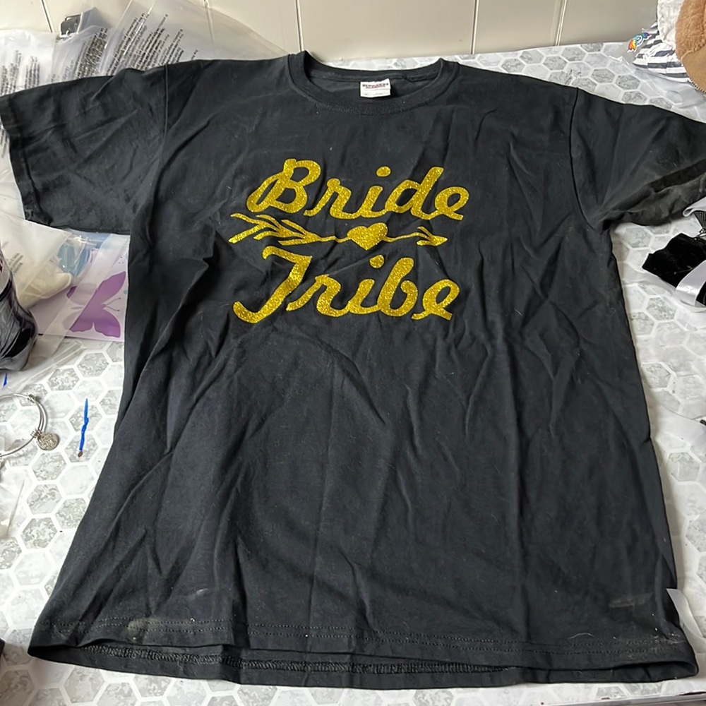 Jerzees Medium Black Gold Bride Tribe Glitter Short Sleeve T Shirt